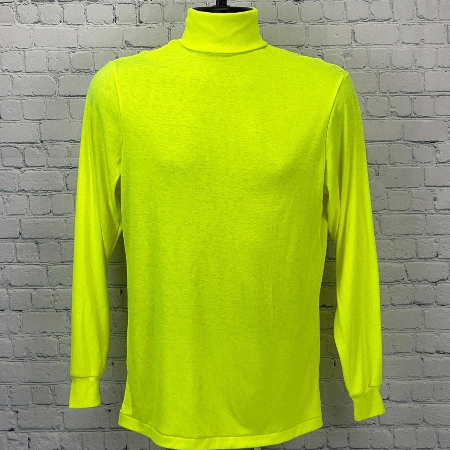 Vintage 90s Medalist Turtleneck T Shirt S Small Fluorescent Neon Yellow LS Ski