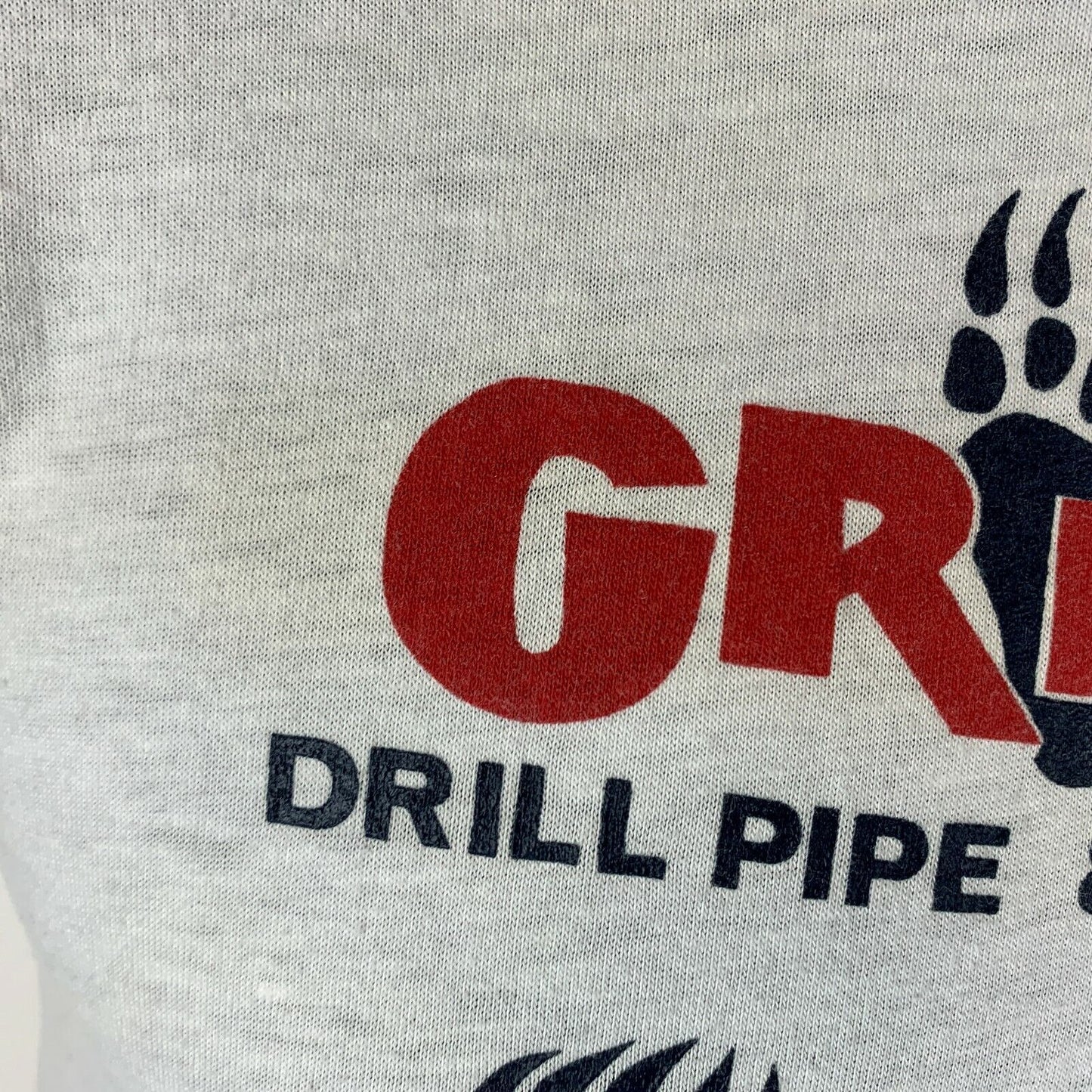Grizzly Tools Vintage 80s Ringer T Shirt XS Oilfield Drill Pipe Bear Tee