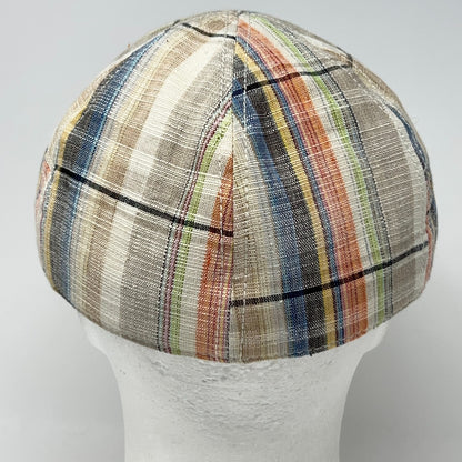 Scala Classico Plaid Flat Cap Hat Ivy Newsboy Cabbie Linen Blend Beige M Medium