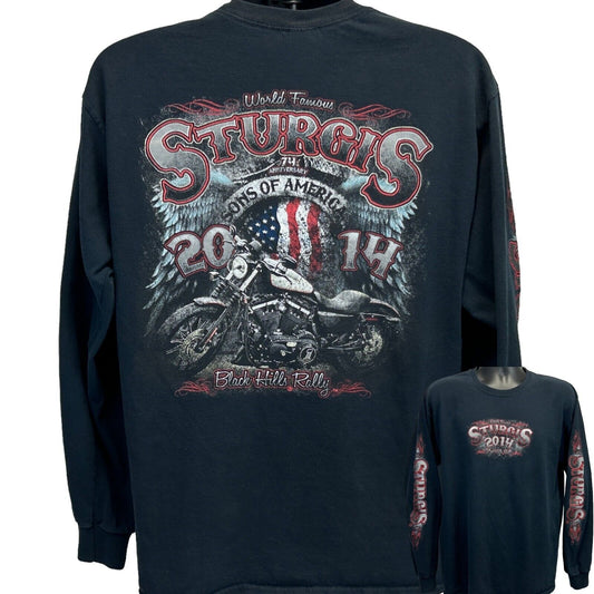 Camiseta Sturgis Black Hills Rally para hombre, talla grande, negra, manga larga, para motociclistas