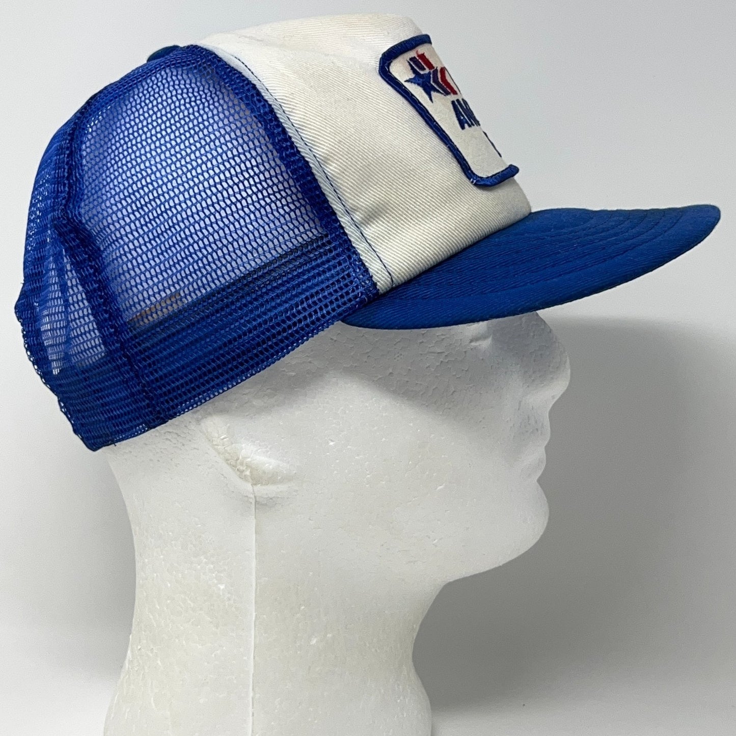 Vintage 80s West America Bank Trucker Hat Baseball Cap Banker Mesh Snapback Blue