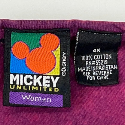 Vintage 90s Mickey Mouse Henley T Shirt Bleach Spotted Tie Dye Purple Womens 4X