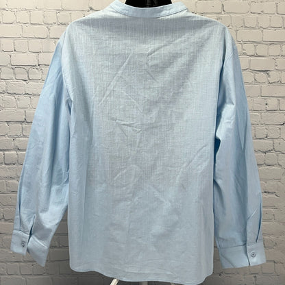 Hardaddy Mandarin Collar Henley Shirt Roll Tab Long Sleeves Blue Mens 2XL XXL