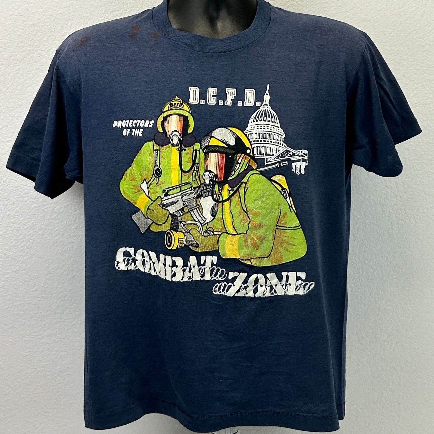 Vintage DCFD Washington DC Fire Department T Shirt Mens M Medium Blue 80s Tee