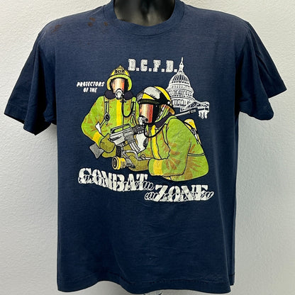 Vintage DCFD Washington DC Fire Department T Shirt Mens M Medium Blue 80s Tee