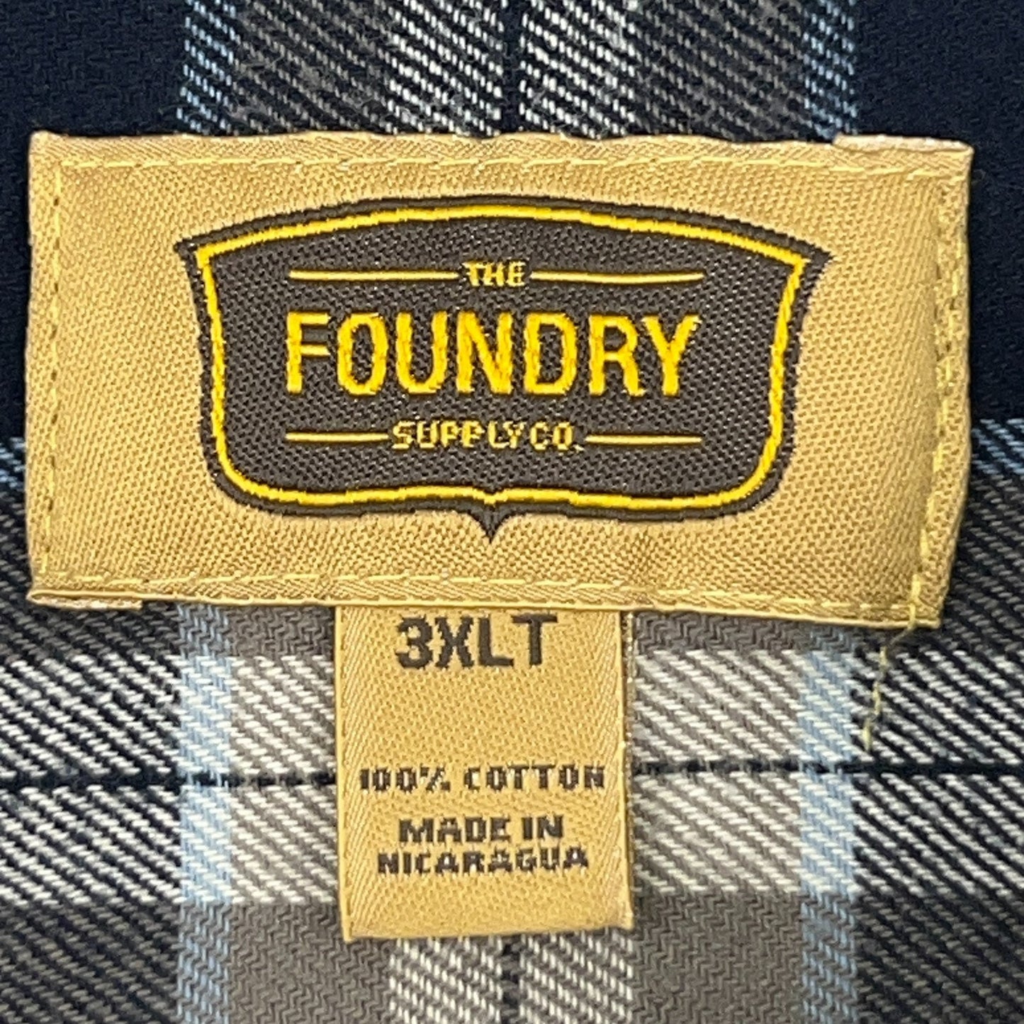 Foundry Flannel Button Front Shirt 3XLT XXXL Tall Blue Plaid Western Cowboy
