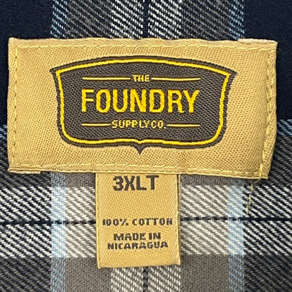 Foundry Flannel Button Front Shirt 3XLT XXXL Tall Blue Plaid Western Cowboy
