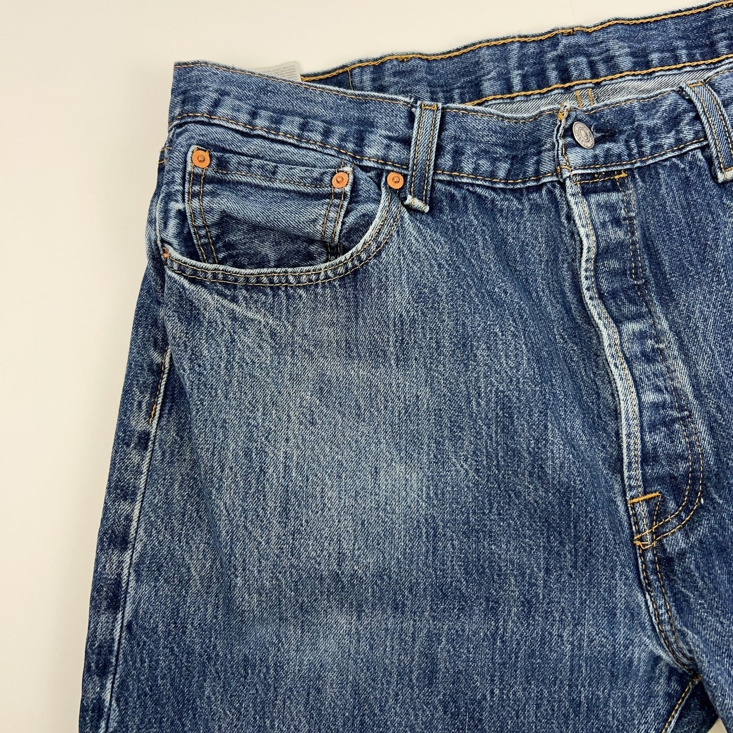 Levis 501 Button Fly Jeans Straight Fit Five Pockets Denim 0115 Blue Mens 38x29