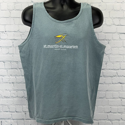 Vintage 90s St Martin St Maarten West Indies Tank Top Piranha USA Green L Large