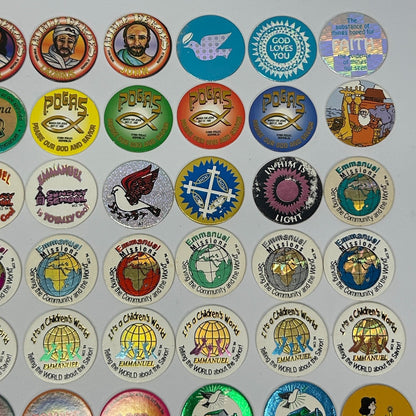 Vintage 90s Lot of 163 Christian Milk Caps Pieces Pogs Slammers Mats Jesus Bible