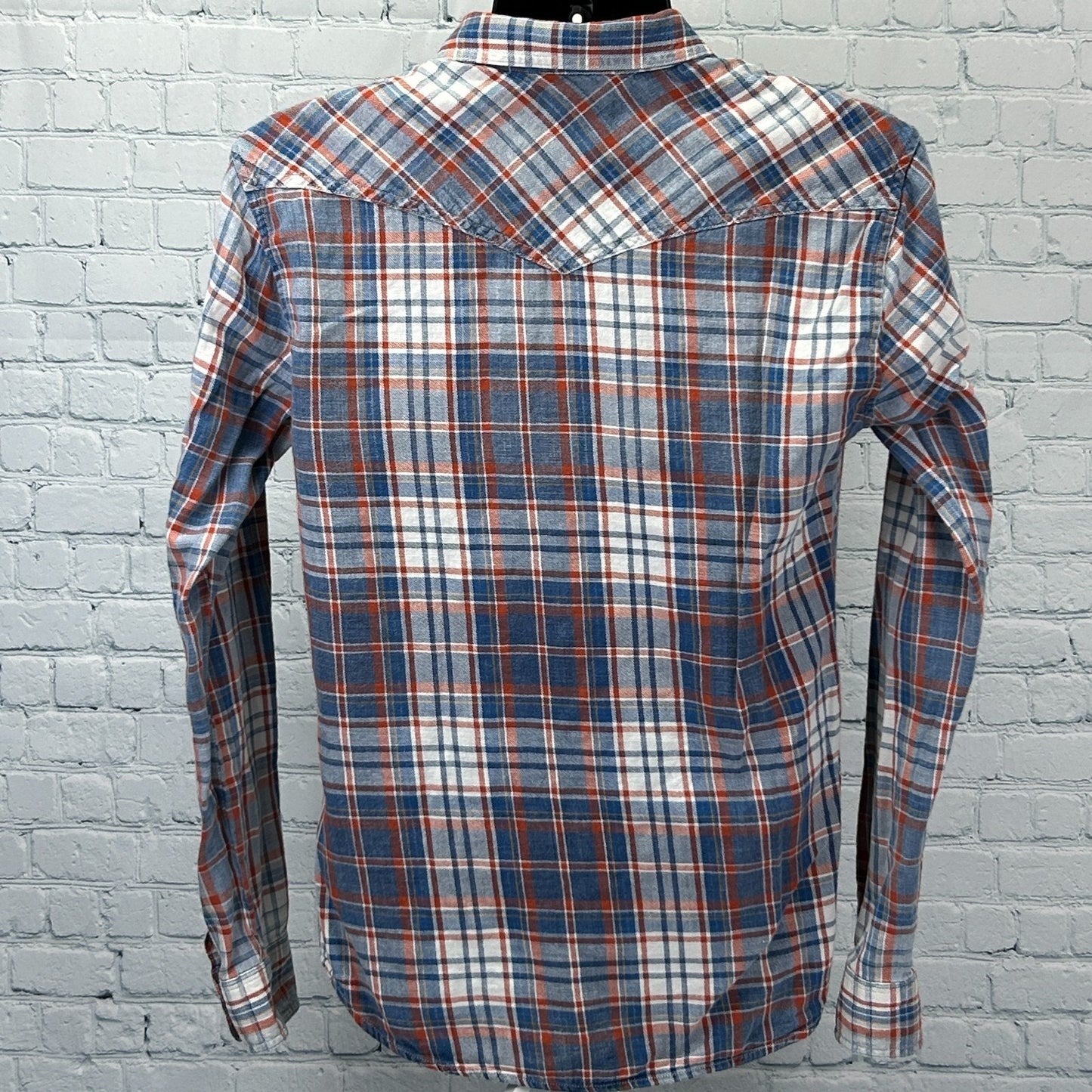 Lucky Brand Pearl Snap Button Front Shirt Plaid True Indigo Blue Mens M Medium