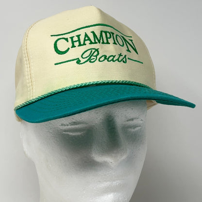 Vintage 90s Champion Boats Hat Baseball Cap Fisherman Fishing Snapback Beige