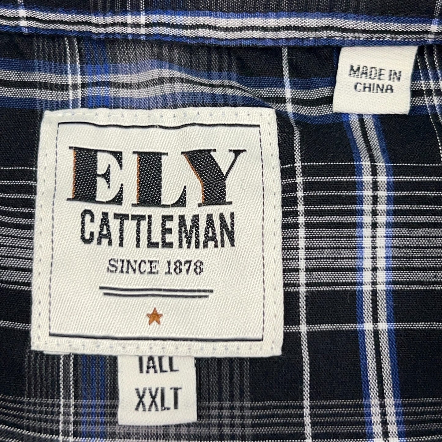 Ely Cattleman Pearl Snap Button Front Shirt Western LS Plaid Black 2XL Tall XXLT