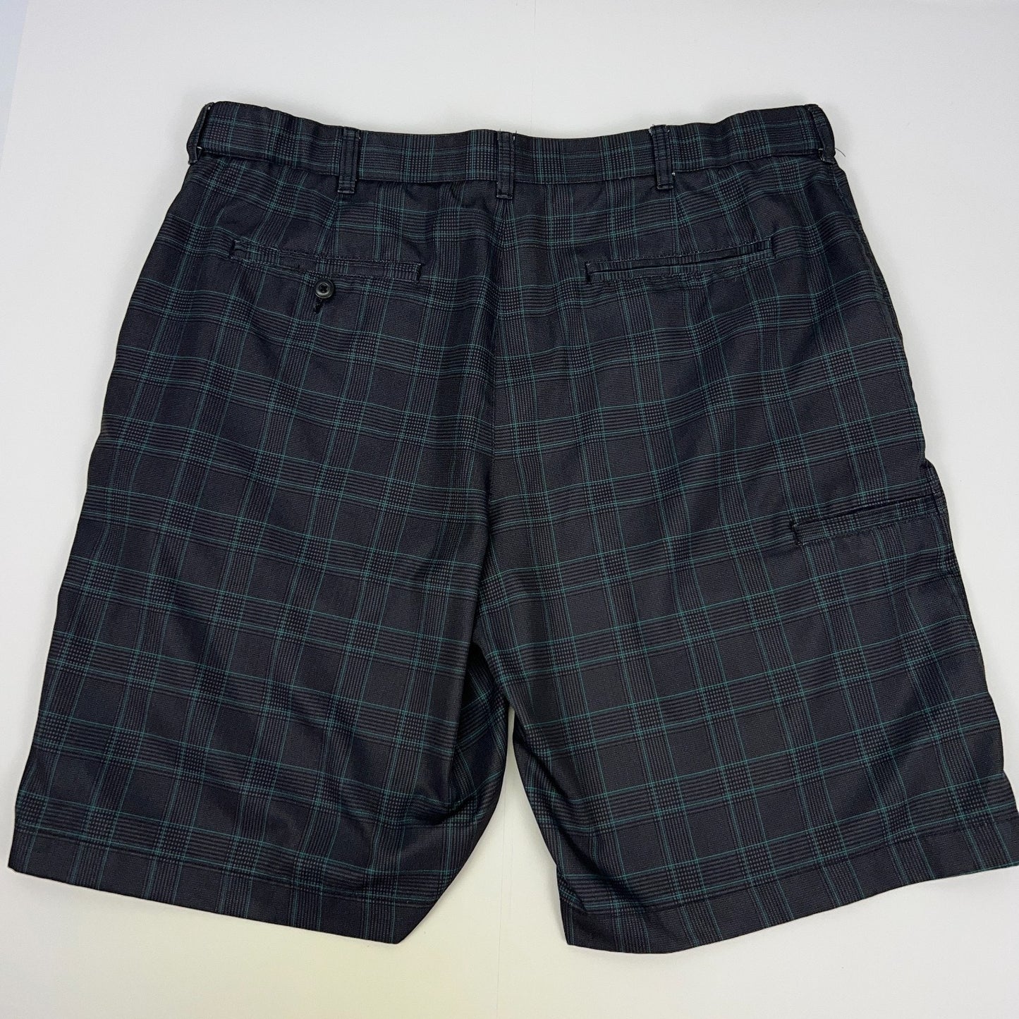 PGA Tour Plaid Golf Shorts Mens 36 Gray Teal Check Pattern Polyester Golfer
