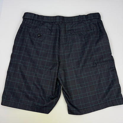 PGA Tour Plaid Golf Shorts Mens 36 Gray Teal Check Pattern Polyester Golfer