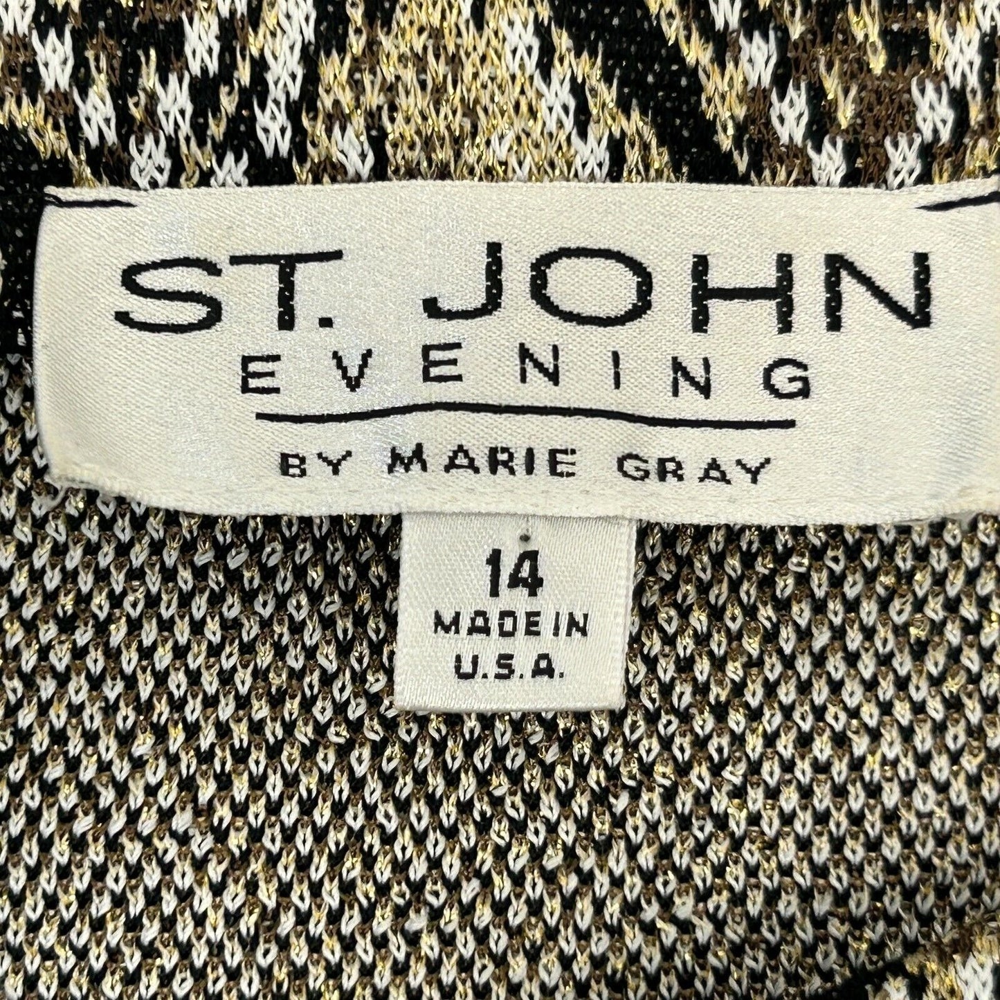 St John Evening by Marie Gray Womens Top Size 14 Snake Print Vintage Y2Ks Gold