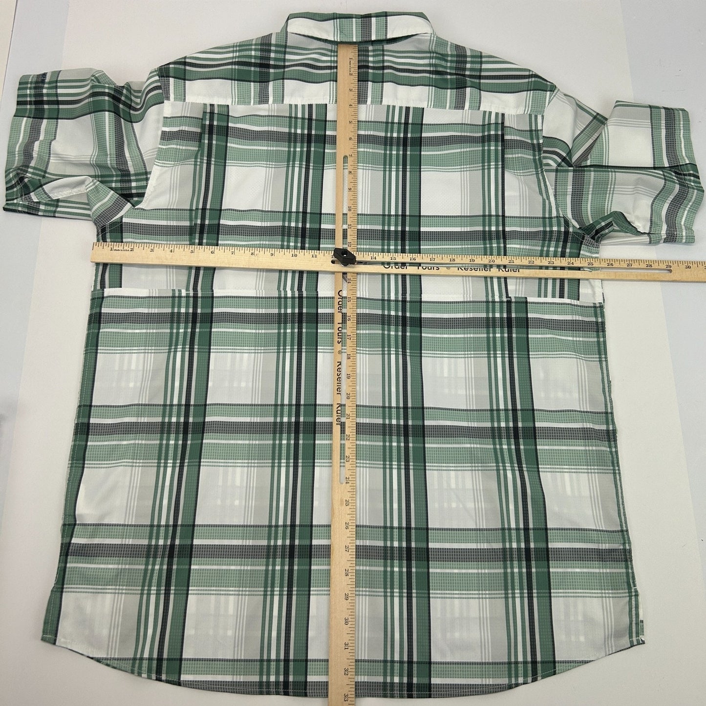 Columbia PFG Super Low Drag Button Front Shirt Fishing SS Plaid Green XL X-Large