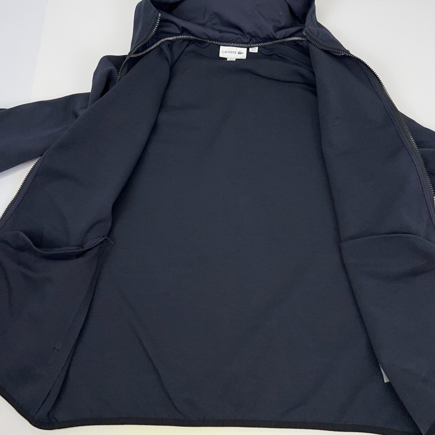Lacoste Hooded Zip Jacket Mens XL X‑Large Navy Blue Croc Logo Cotton Blend