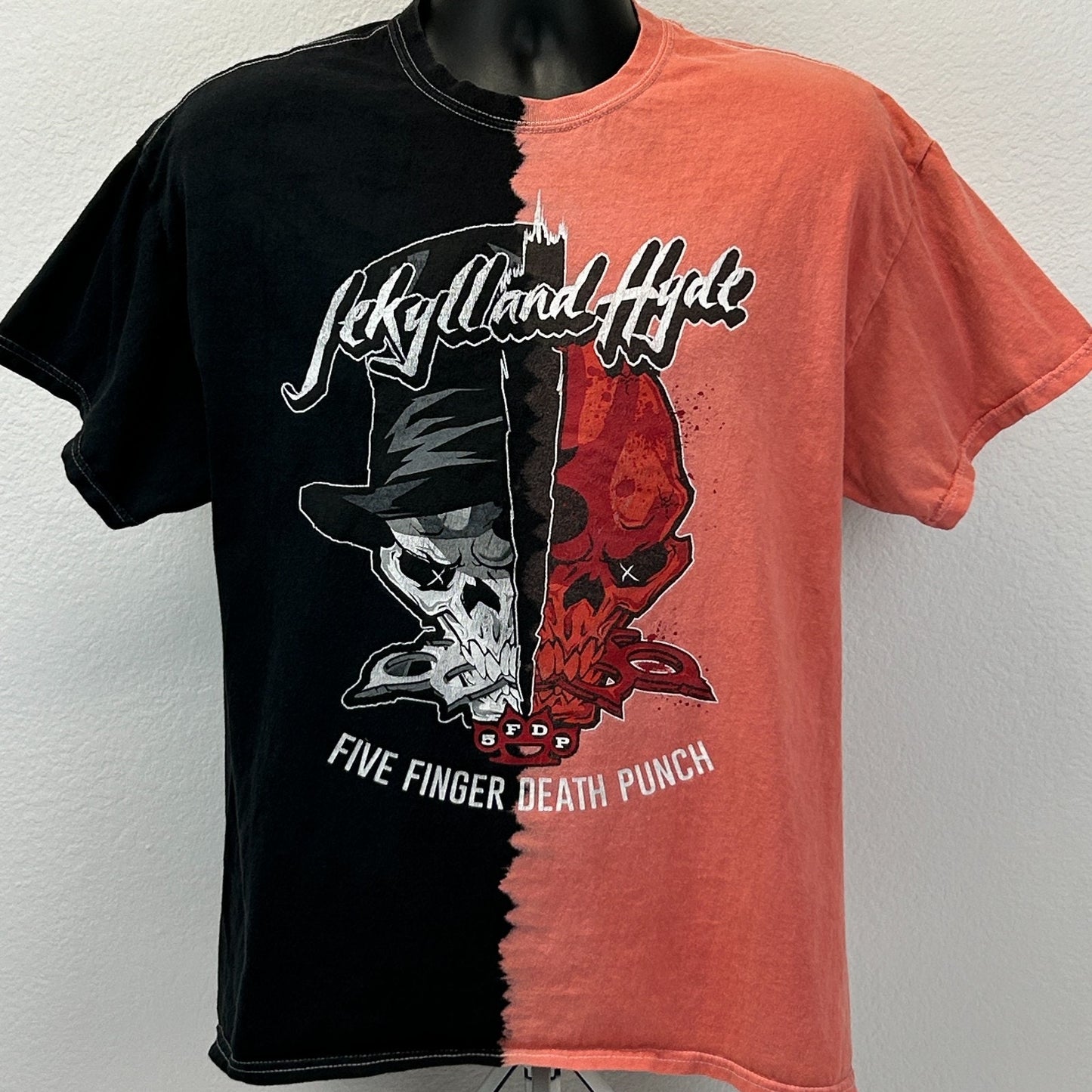 Five Finger Death Punch Jekyll and Hyde T Shirt 5FDP Band Tie Dye Orange L Large