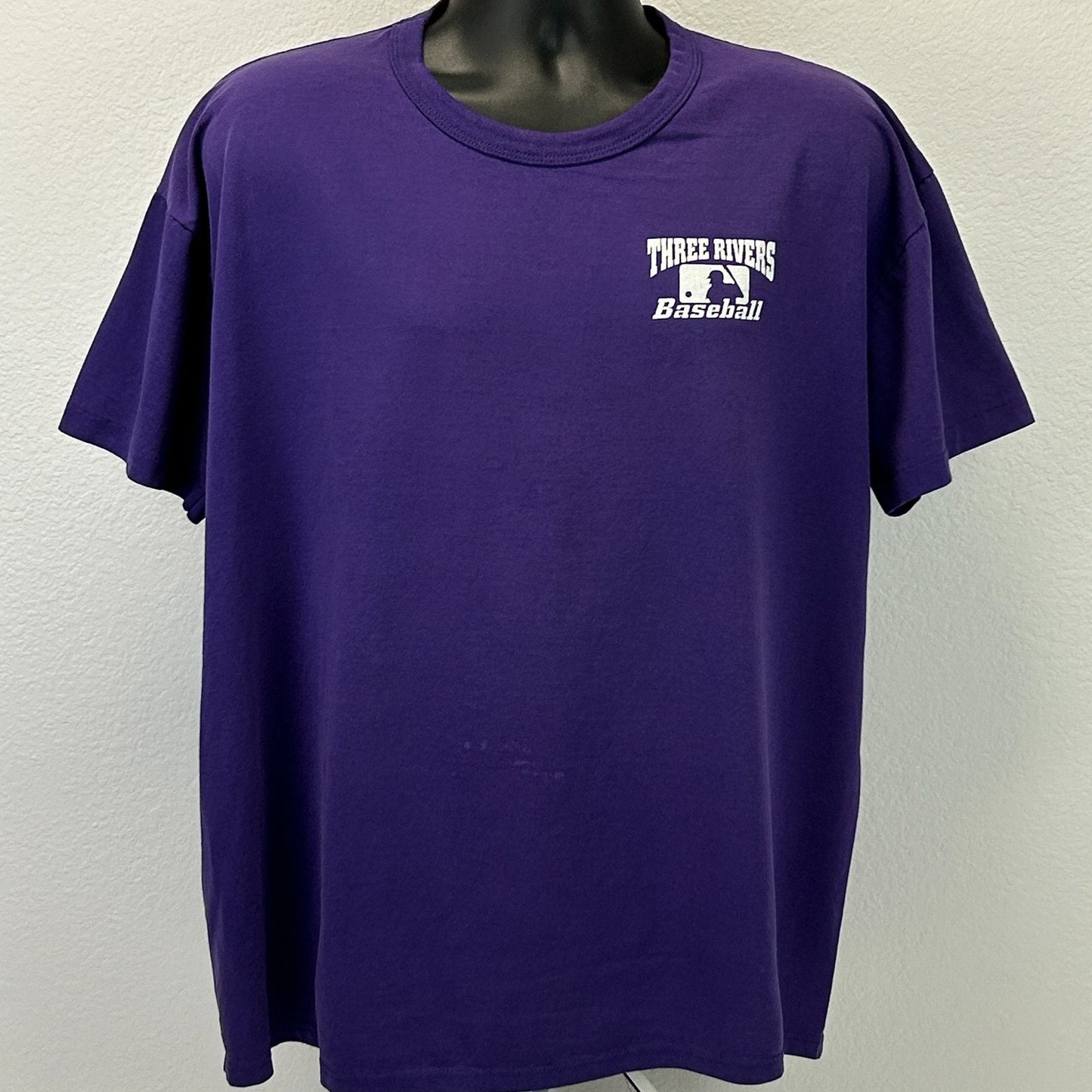 Vintage 90s Three Rivers Baseball T Shirt Short Sleeve USA Purple Tee XL X-Large