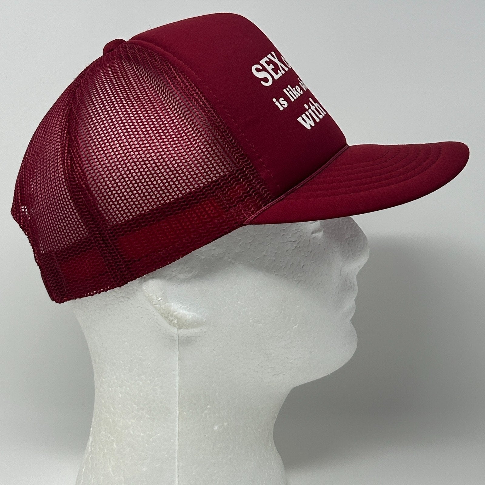 Vintage 80s Sex Over 60 Trucker Hat Baseball Cap 5 Panel Mesh Snapback Red - Neon Vintage