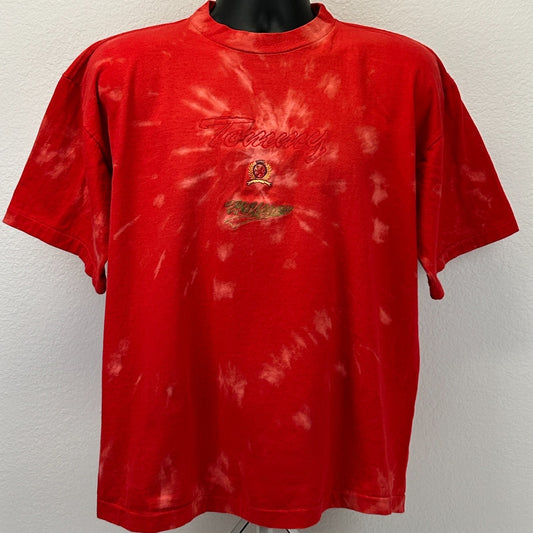 Vintage 90s Tommy Hilfiger T Shirt Embroidered USA Made Tie Dye Red XL X-Large - Neon Vintage