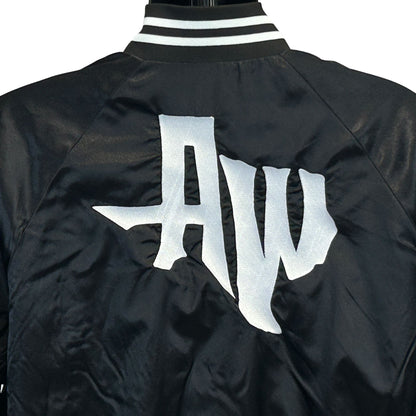 Chaqueta bomber de satén Aaron Watson grande con estampado de música country y western de Texas para hombre, color negro