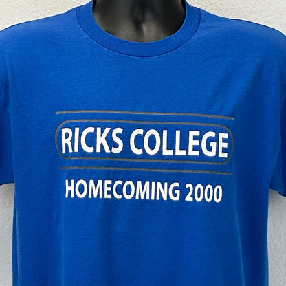 Vintage Y2Ks 2000 Ricks College Homecoming 5K T Shirt BYU Idaho Blue Tee L Large