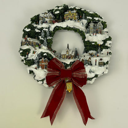 Vintage Thomas Kinkade Village Christmas Illuminated Wreath Hawthorne Light 2005 - Neon Vintage