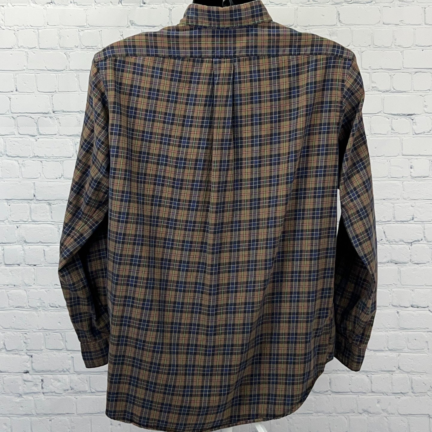 Ralph Lauren Shirt Mens L Large Brown Navy Green Plaid Classic Fit Button Front