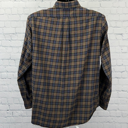 Ralph Lauren Shirt Mens L Large Brown Navy Green Plaid Classic Fit Button Front