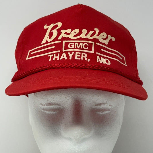 Vintage 80s Brewer GMC Thayer Missouri Hat Baseball Cap Rope Cord Strapback Red