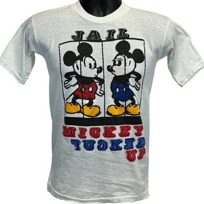 Mickey Mouse Fcked Up Vintage T Shirt X-Small 80s Jail Prison Minnie Mens White