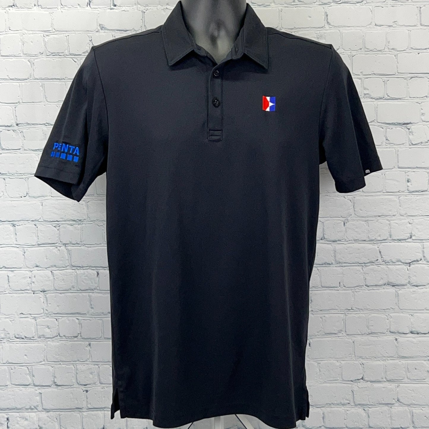 Travis Mathew Oceanside PENTA Polo Shirt Black Short Sleeve Mens M Medium