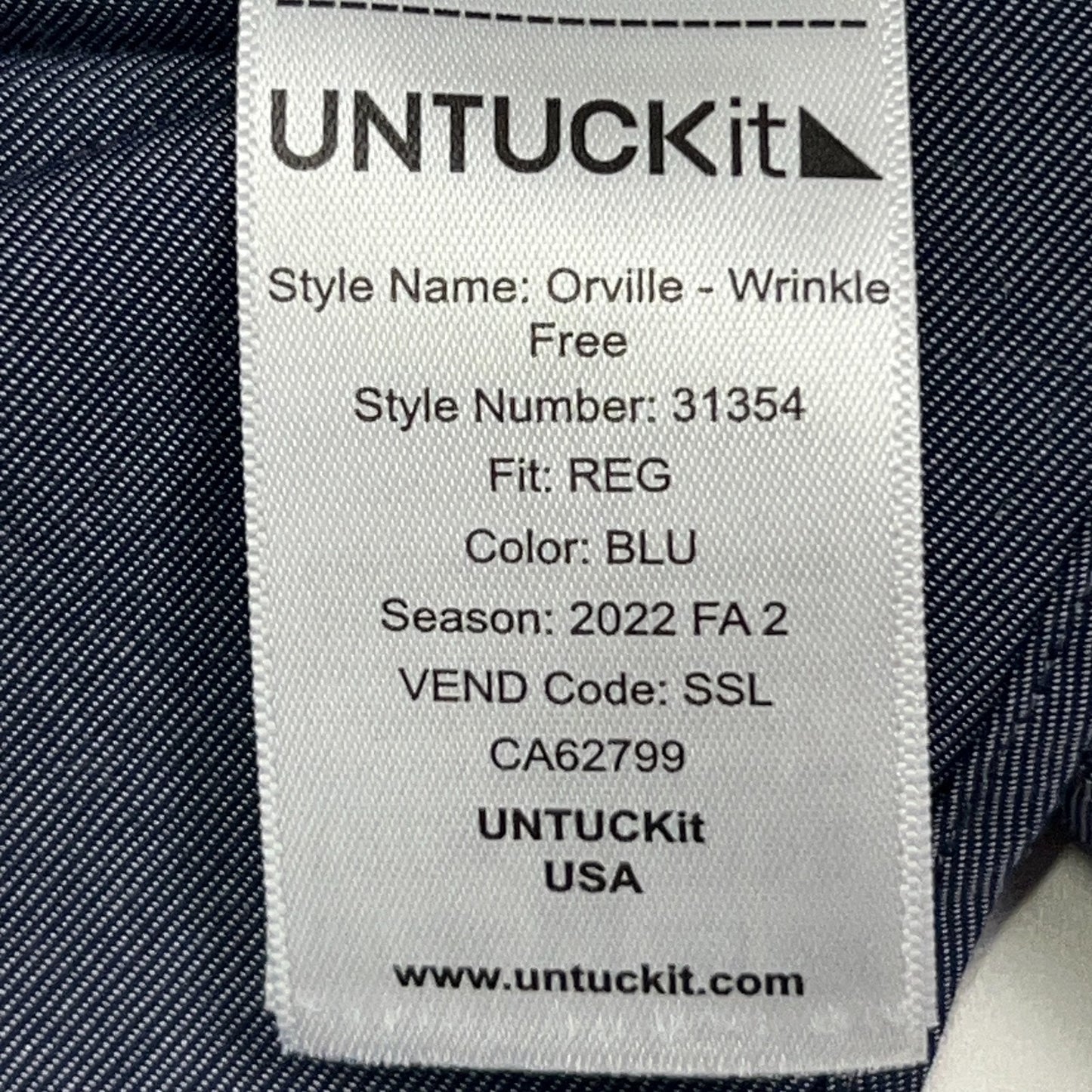 UNTUCKit Orville Regular Fit Button Front Shirt Mens L Large Blue Wrinkle Free