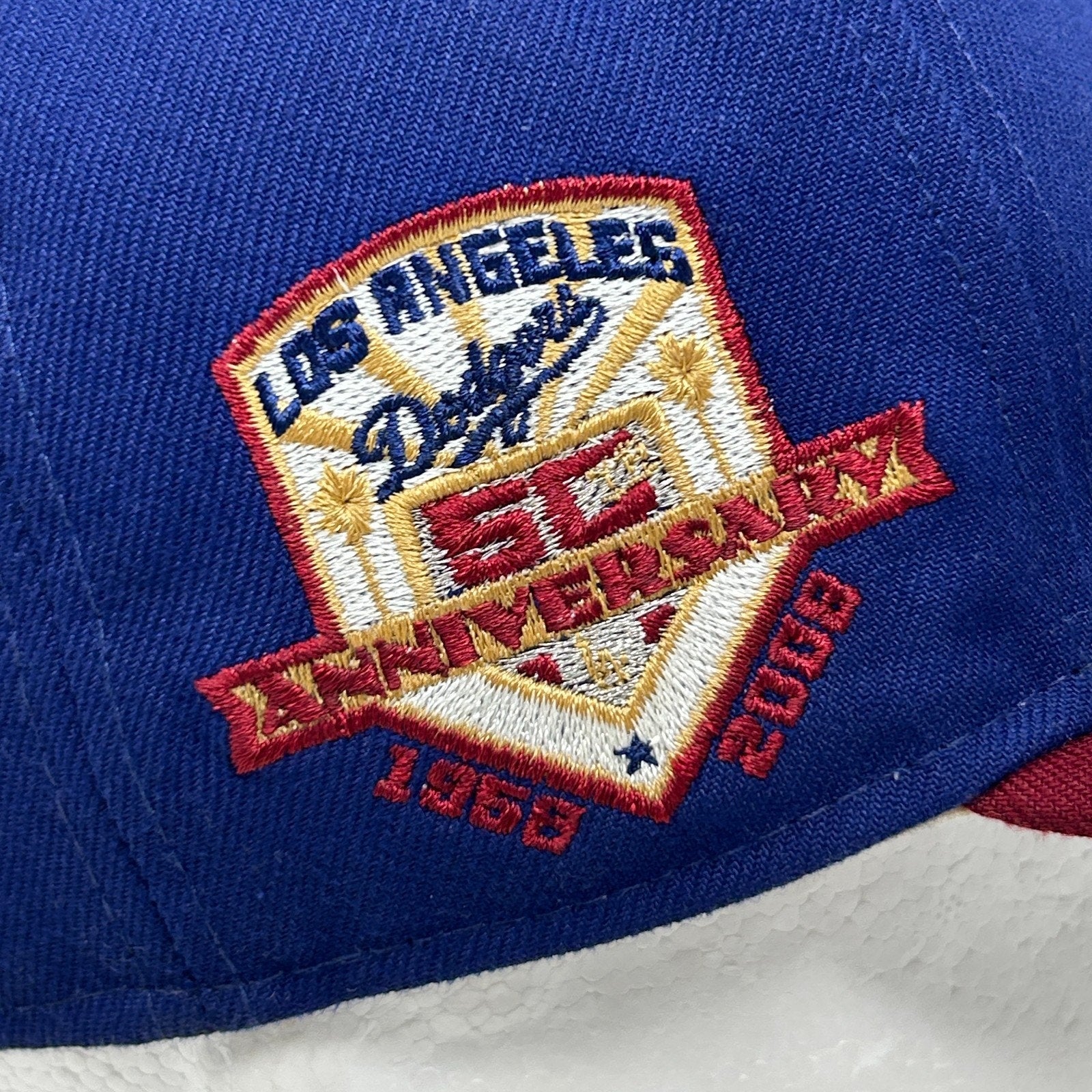 Los Angeles LA Dodgers 50th Anniv Hat Baseball Cap Blue New Era MLB Fitted 7 1/8 - Neon Vintage