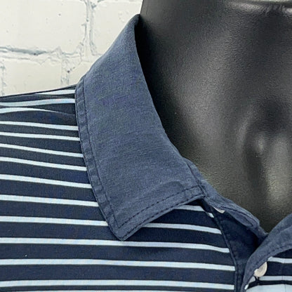 Travis Mathew Polo Shirt Blue Striped Golf Golfer Golfing Logo Mens M Medium