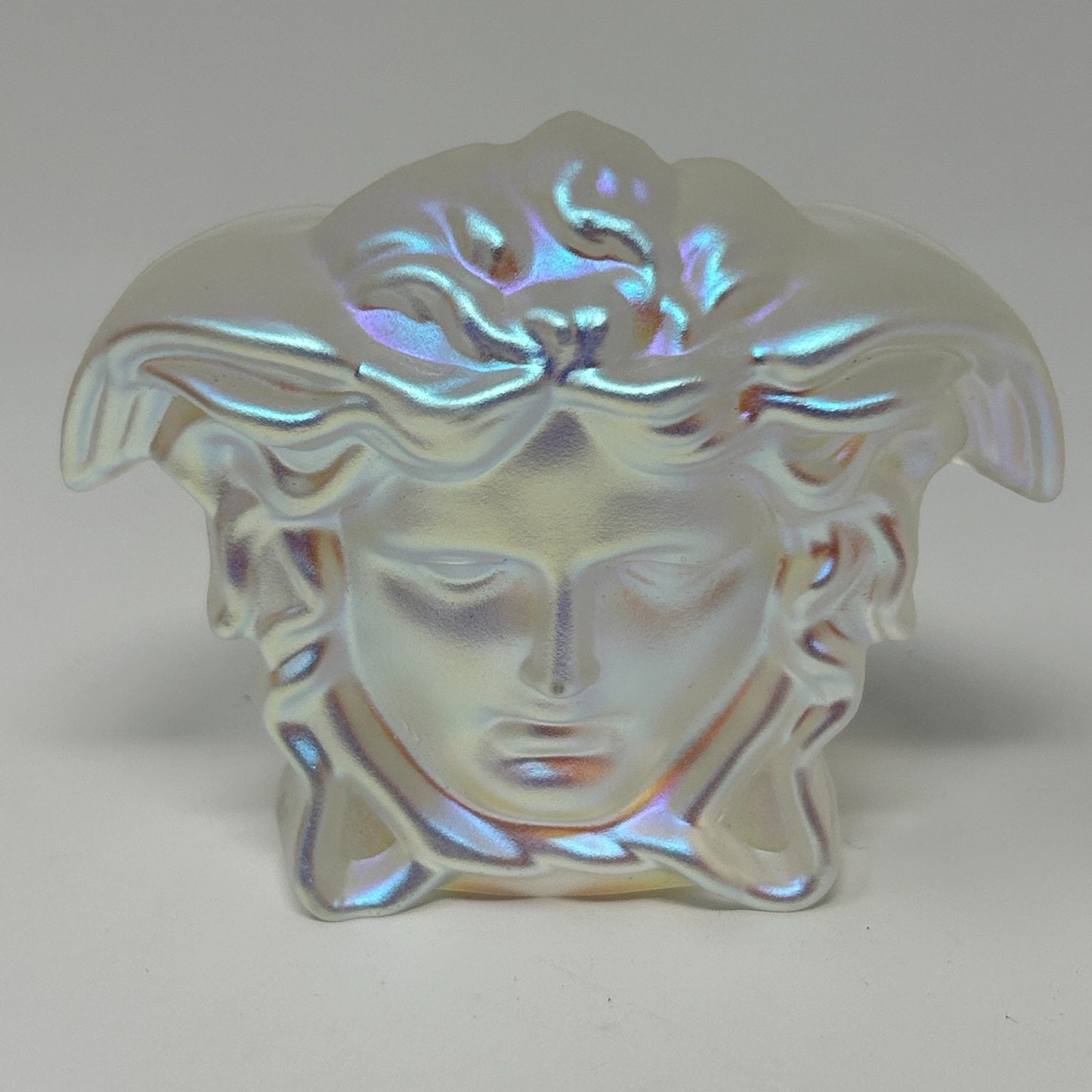 Versace x Rosenthal Blown Glass Paperweight Medusa Iridescent Opalescent White