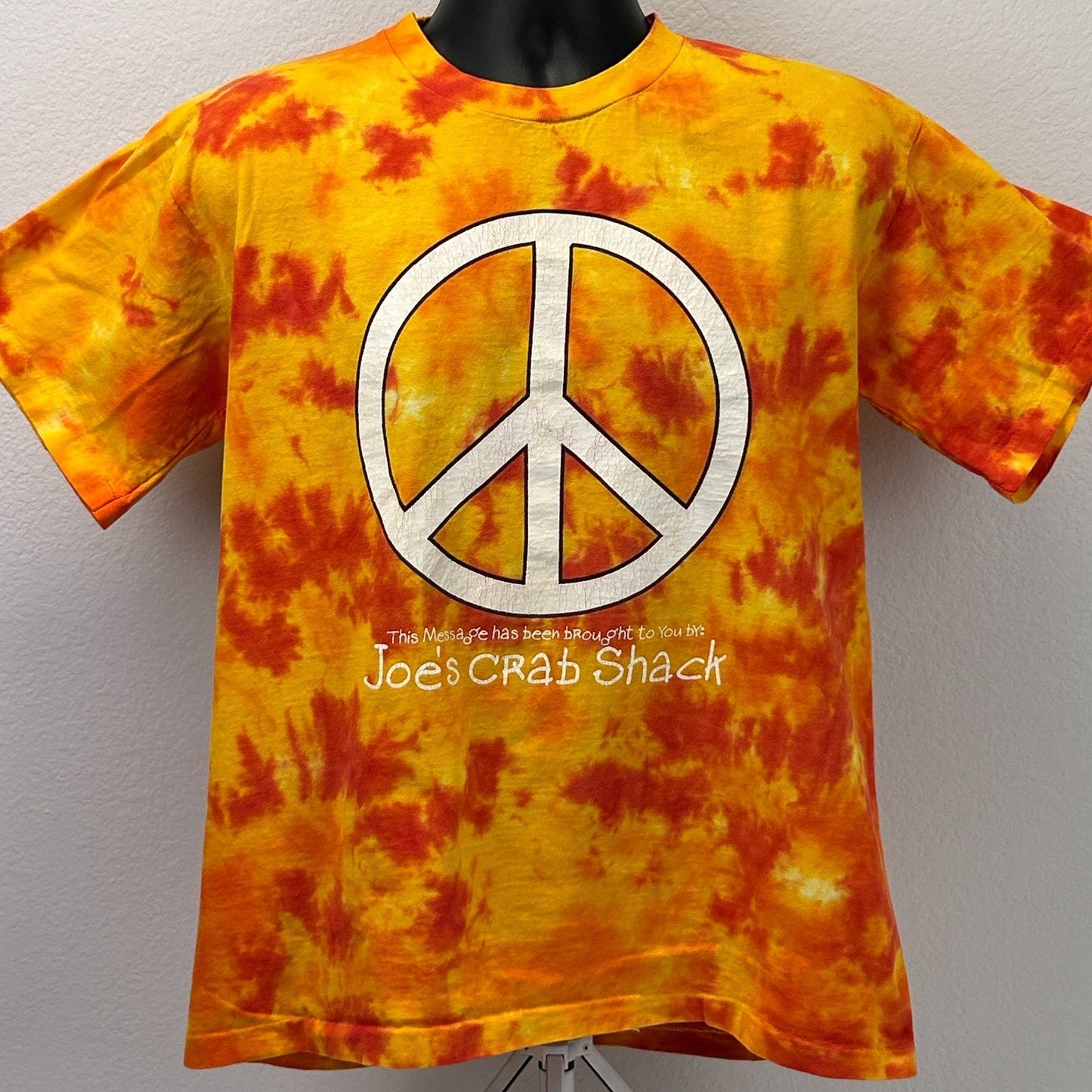 Vintage Joes Crab Shack T Shirt Mens L Large Orange 90s Peace Love and Crabs USA