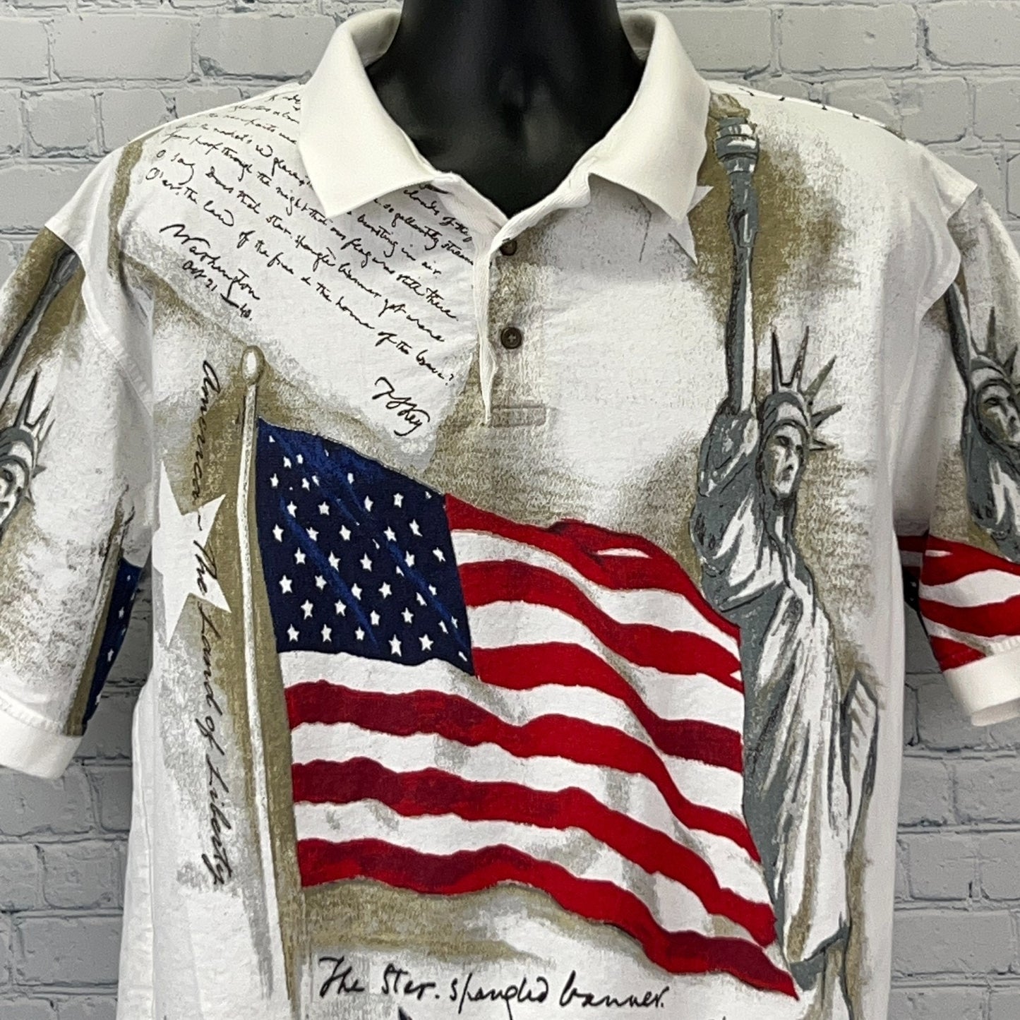 Star Spangled Banner Lyrics Polo Shirt American Patriotic USA White XL X-Large