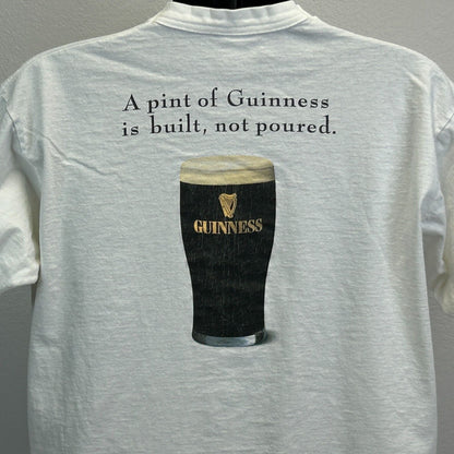 Camiseta vintage Guinness Beer Is Built Not Poured, talla extra grande, para hombre, color blanco, de cervecería de los años 90