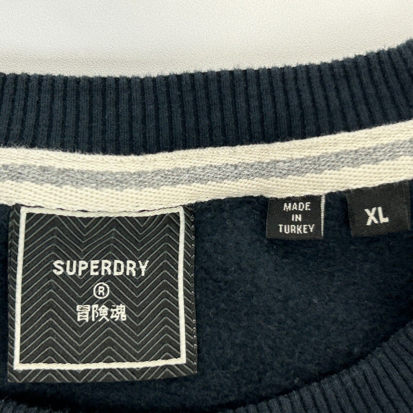 Superdry Navy Blue Sweatshirt Super Soft Fleece Crewneck Embroidered Logo XL