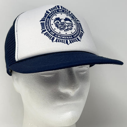 Vintage 80s Iowa Criminal Investigation Trucker Hat Baseball Cap Snapback Blue