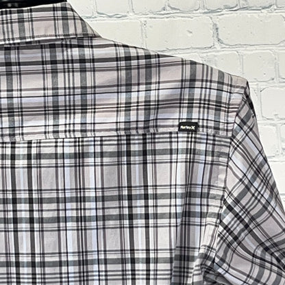 Hurley Plaid Button Front Shirt Gray Surfer Surfing Long Sleeve Mens M Medium