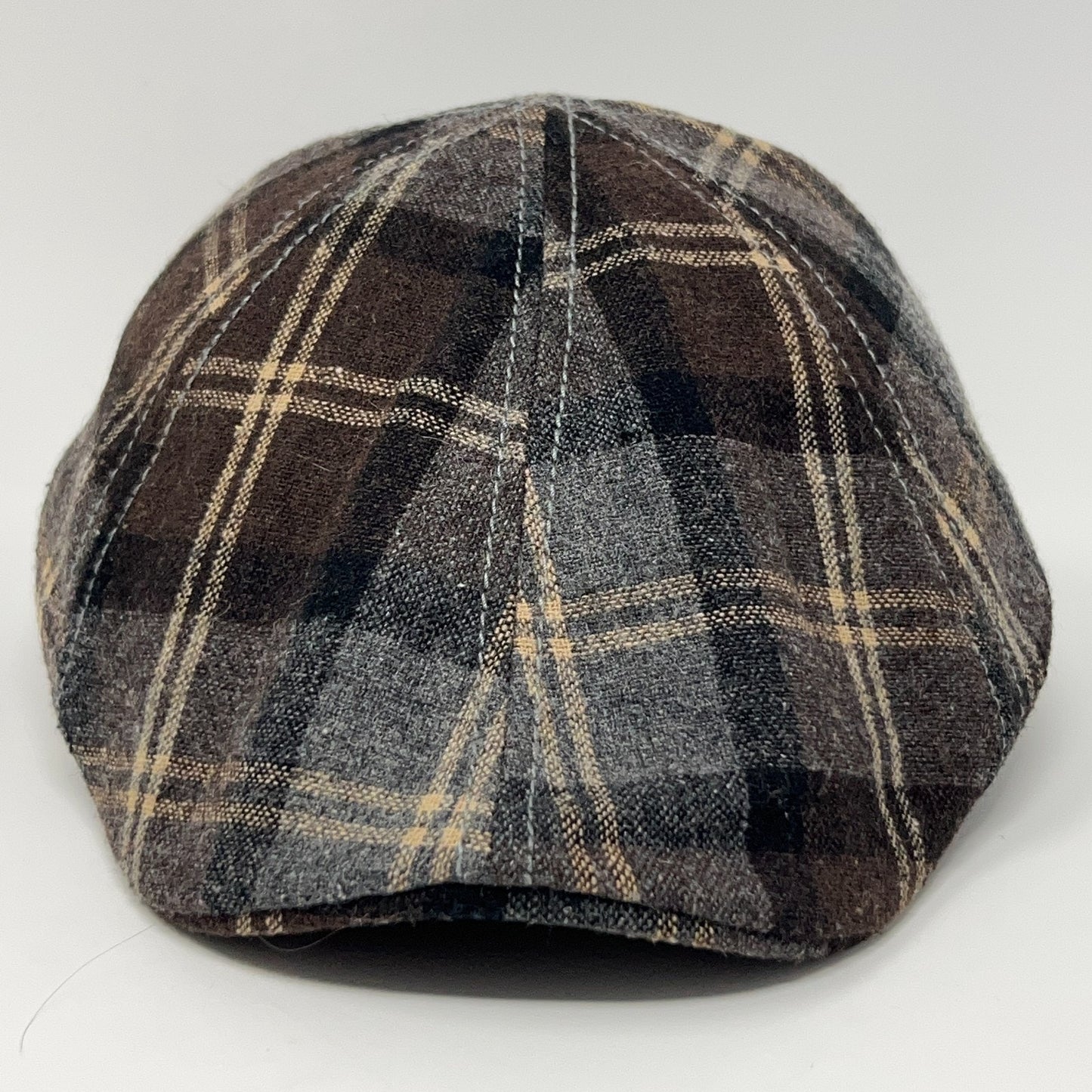 Wool Blend Tweed Plaid Flat Cap Hat Ivy Newsboy Cabbie Driving Scally Brown L-XL