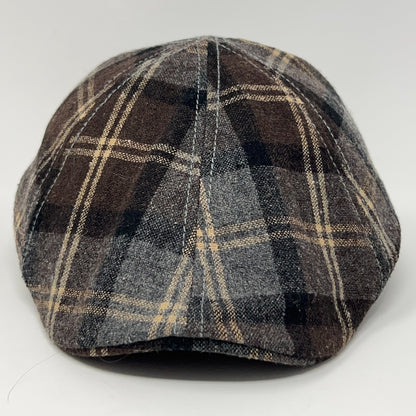 Wool Blend Tweed Plaid Flat Cap Hat Ivy Newsboy Cabbie Driving Scally Brown L-XL