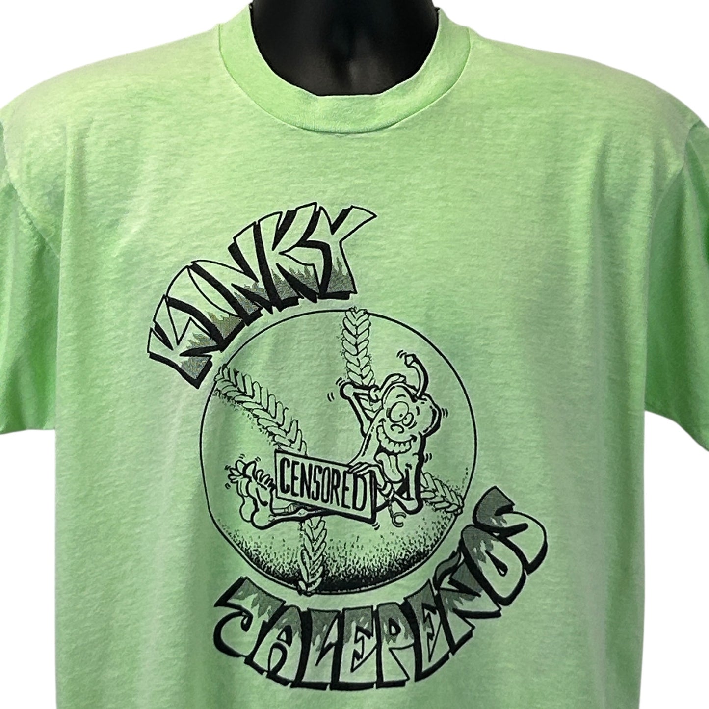 Vintage 80s 90s Kinky Jalapenos T Shirt Baseball Softball Dad USA Green L Large