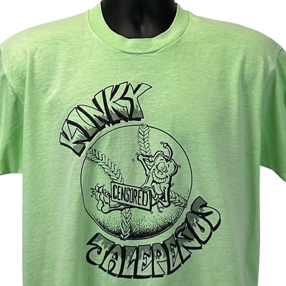 Vintage 80s 90s Kinky Jalapenos T Shirt Baseball Softball Dad USA Green L Large