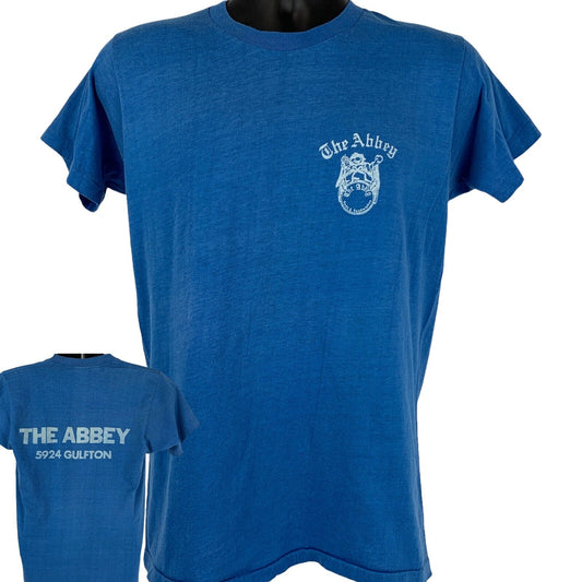 The Abbey Suds Sandwiches Houston Vintage 80s T Shirt Medium Texas USA Mens Blue