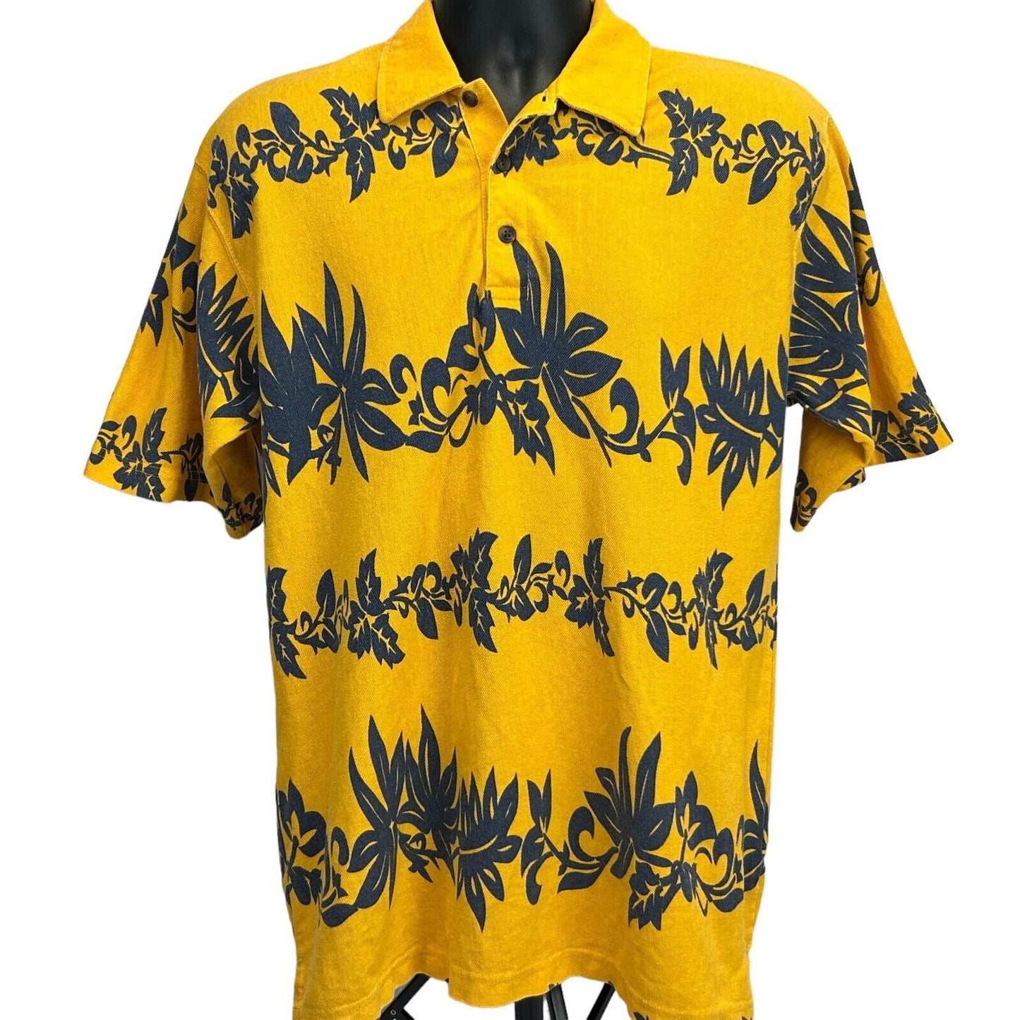 Polo hawaiano Faded Glory para hombre, camiseta grande con estampado floral, rayas, amarillo y azul